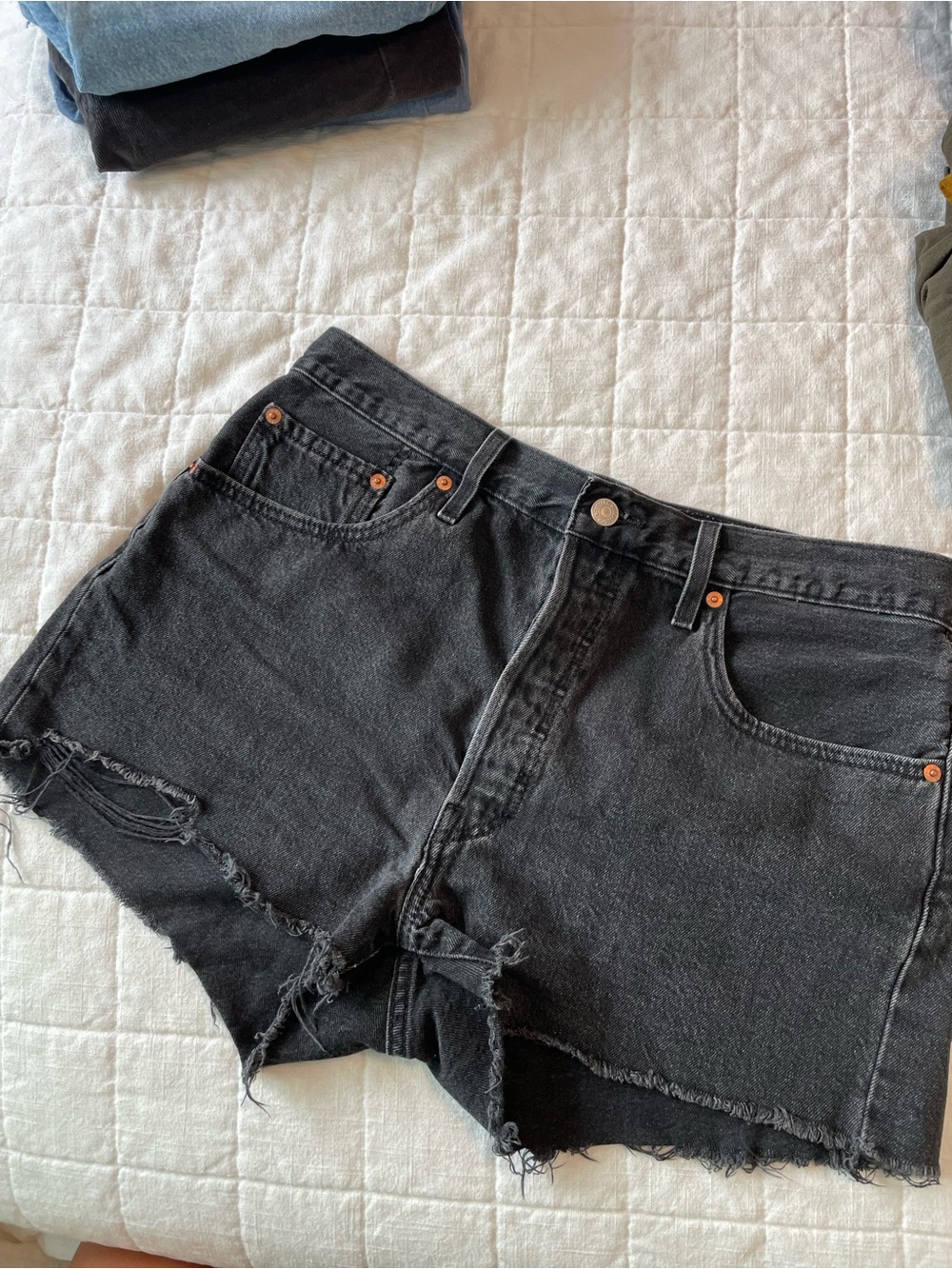 Levi’s 501 Black Distressed High-Waist Denim Shorts